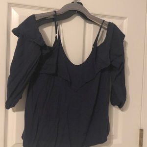 Abercrombie and Fitch cold shoulder top in floral navy with adjustable straps